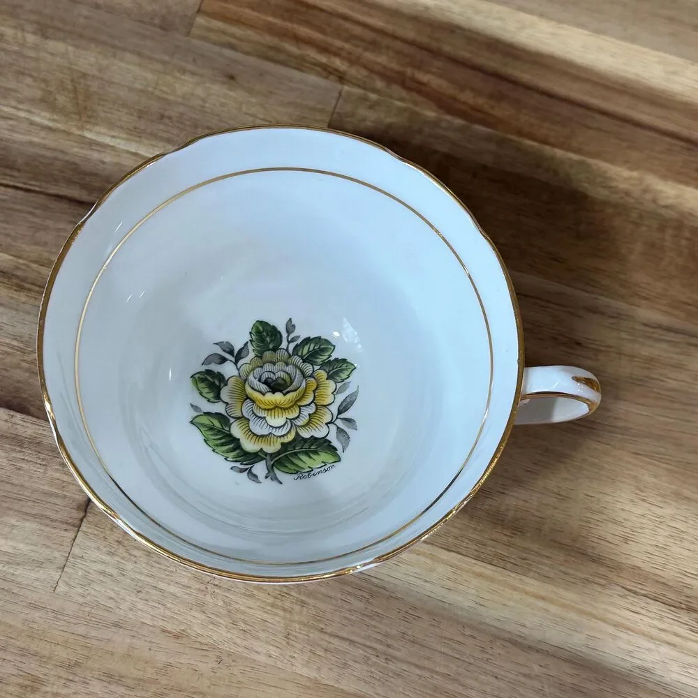 Vtg Stanley English Tea Cup Fine Bone China Yellow & Green Floral